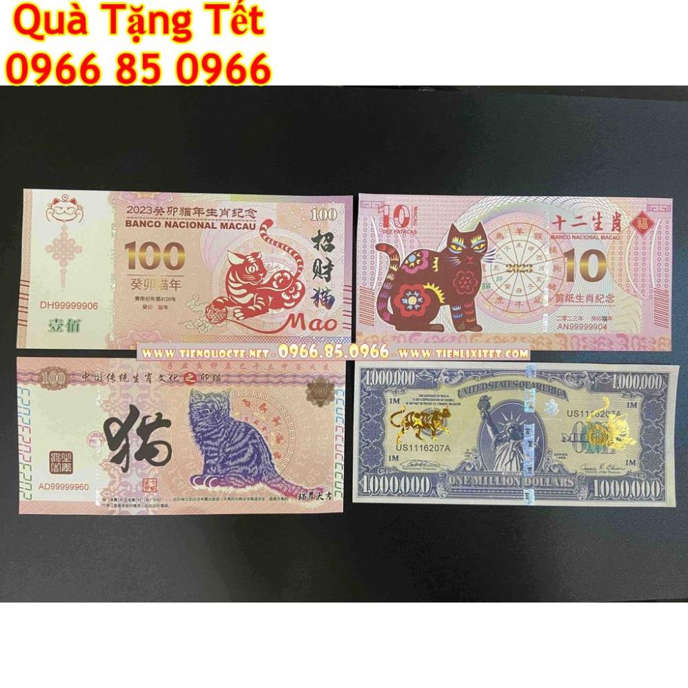 [SALE] Lì xì tết Quý mãomay mắn - 100,10 Macao , Trung Quốc và 1 triệu usd in hình con mèo 2023
