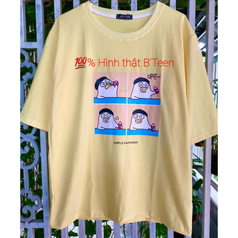 Áo thun % Hình thật phía sau tay lỡ uinsex simple happiness vịt say rượu