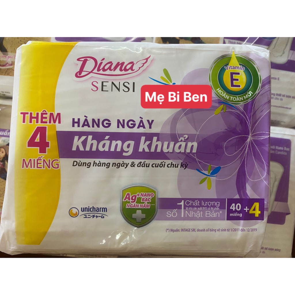 [HÀNG TẶNG 40+4] Lốc 6 gói Băng vệ sinh Diana Sensi Hàng Ngày Kháng Khuẩn 40 miếng/gói