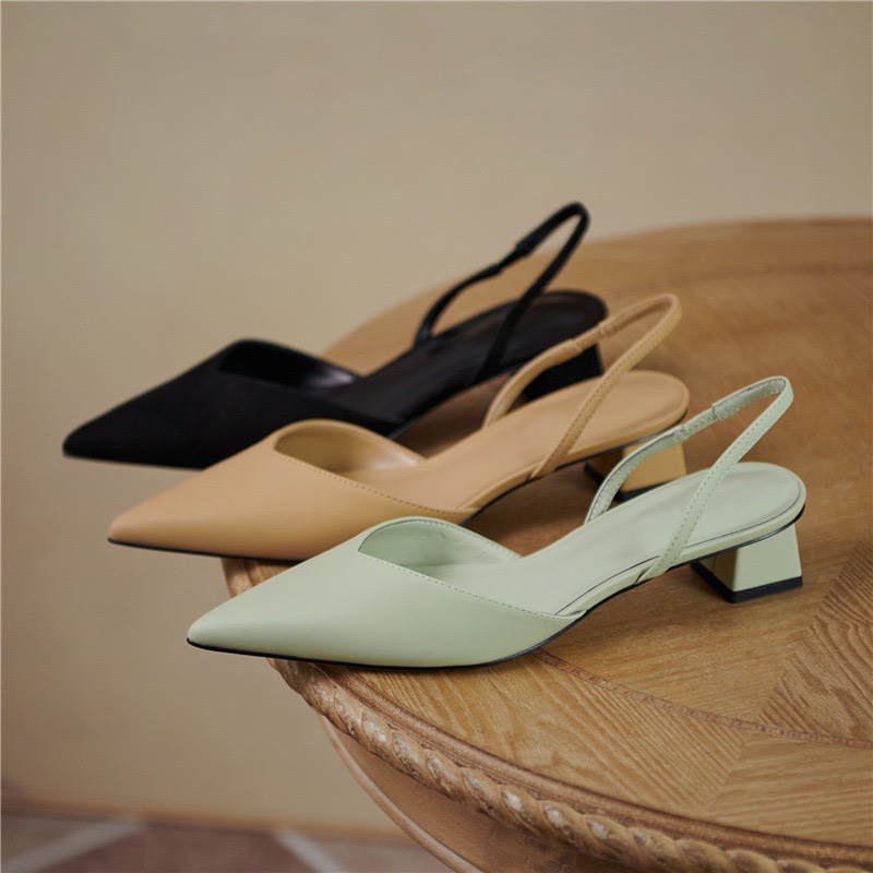 Giày cao gót mũi nhọn, sục nữ quai trơn đơn giản có hậu - MÃ C14