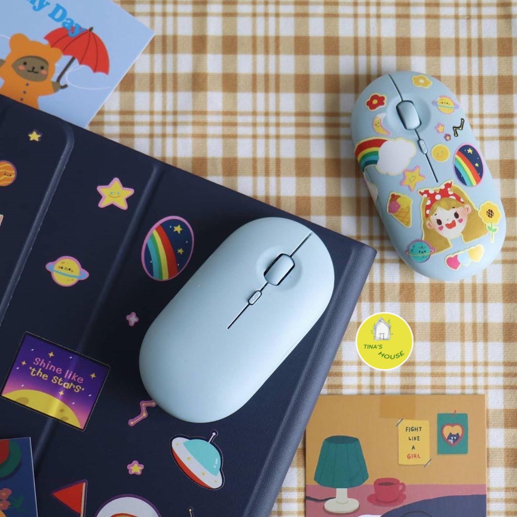 Đa Kết Nối,Chuột bluetooth không dây TN-227 - Kết nối kép ️️  Sticker dễ thương
