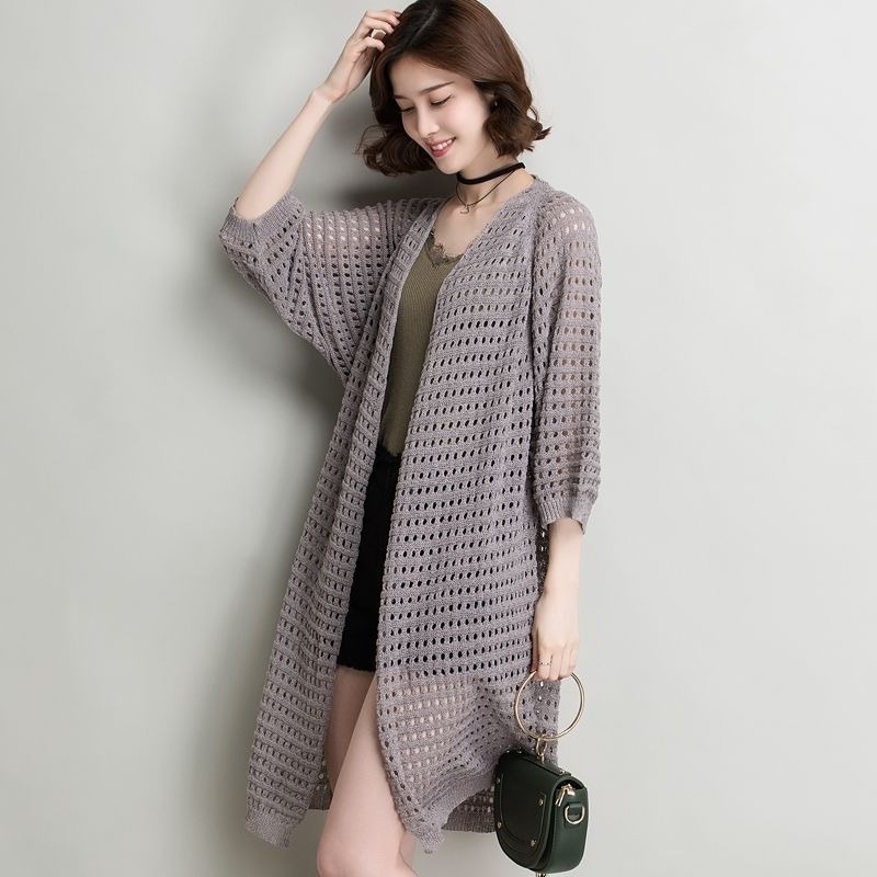 Áo Cardigan Dệt Kim Mỏng Màu Trơn Dáng Rộng Thời Trang Mùa Hè Hàn Quốc Cho Nữ