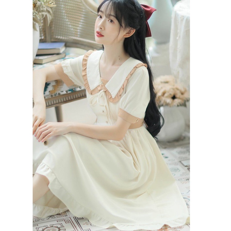 Đầm Trắng Dáng Dài Cổ Búp Bê Thời Trang Mùa Hè 2022 Mới Phong Cách Pháp Cho Nữ