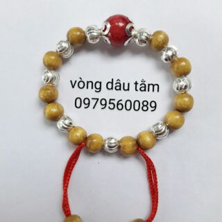 Vòng dâu tằm 9 bi bạc + đá bọc hoa
