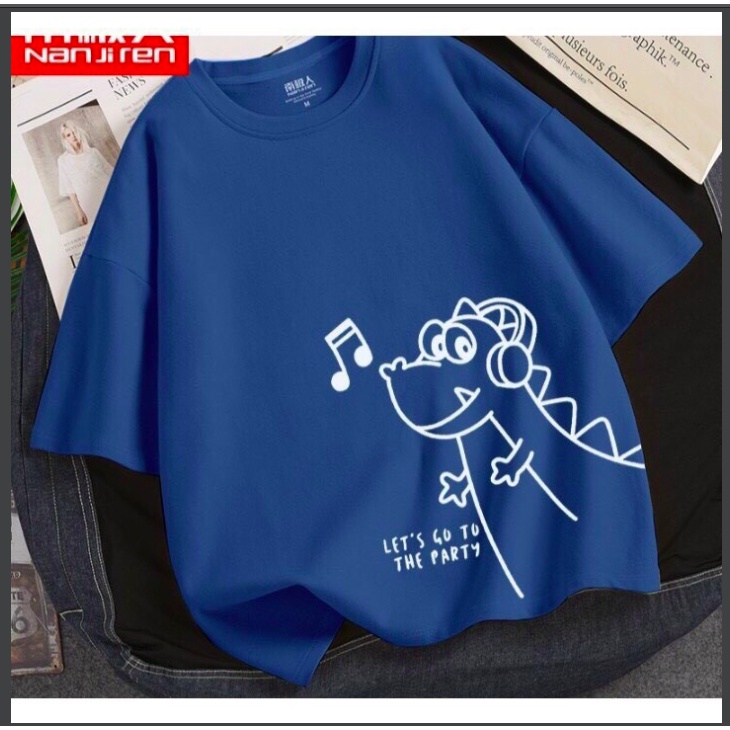 Áo phông, áo thun nam nữ form rộng tay lỡ Unisex KHỦNG LONG NGHE NHẠC Từ 50-70kg