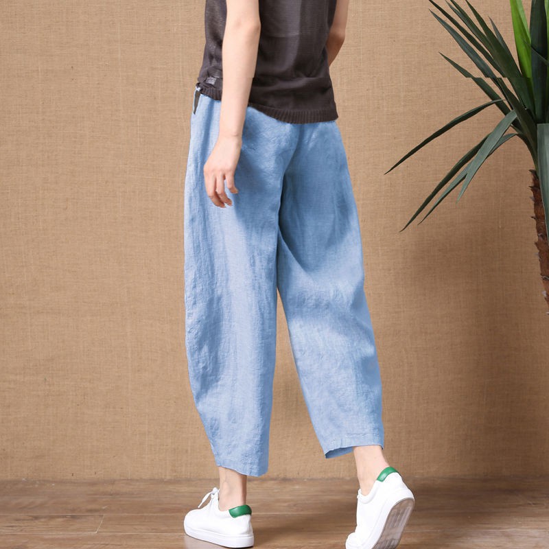 Quần Baggy95Cotton Quần Nữ Mùa Hè Chín Lỏng Lẻo Mỏng Giả Bông Đàn Hồi Chân Rộng Cổ Điển Văn Học Và Nghệ Thuật Quần Âu Ho