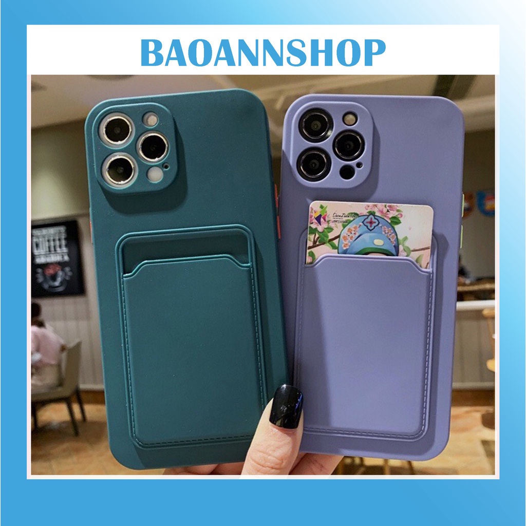 Ốp lưng iphone túi Card, kiêm ví đựng thẻ dẻo viền vuông 7plus/8/8plus/x/xs/xsmax/11/12/promax - BAOANNSHOP