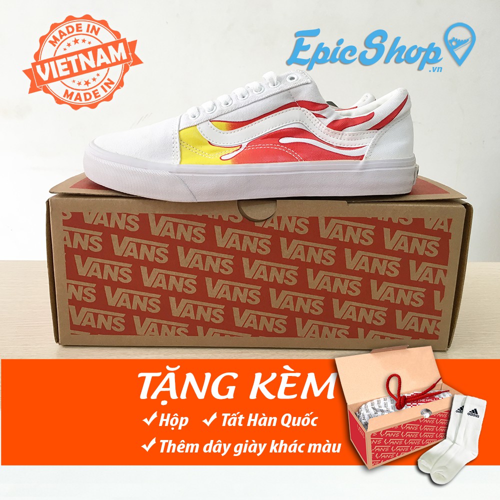 [Free ship + Fullbox, tặng tất] Giày Old Skool lửa trắng giá rẻ