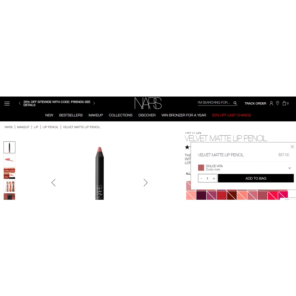 Son chì NARS Velvet Matte Lip Pencil màu Dolve Vita 2467