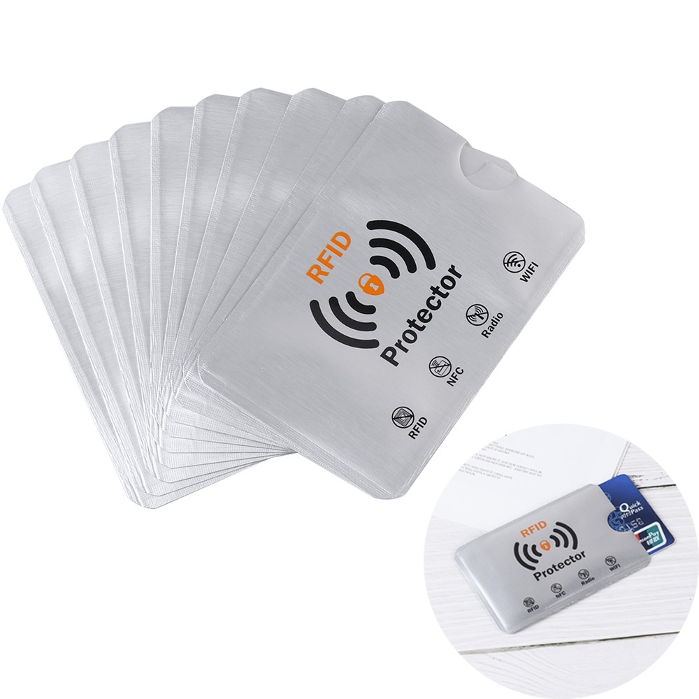 Set 10 Bao Đựng Thẻ Id Rfid Bằng Nhôm Chống Trộm Giá Đỡ