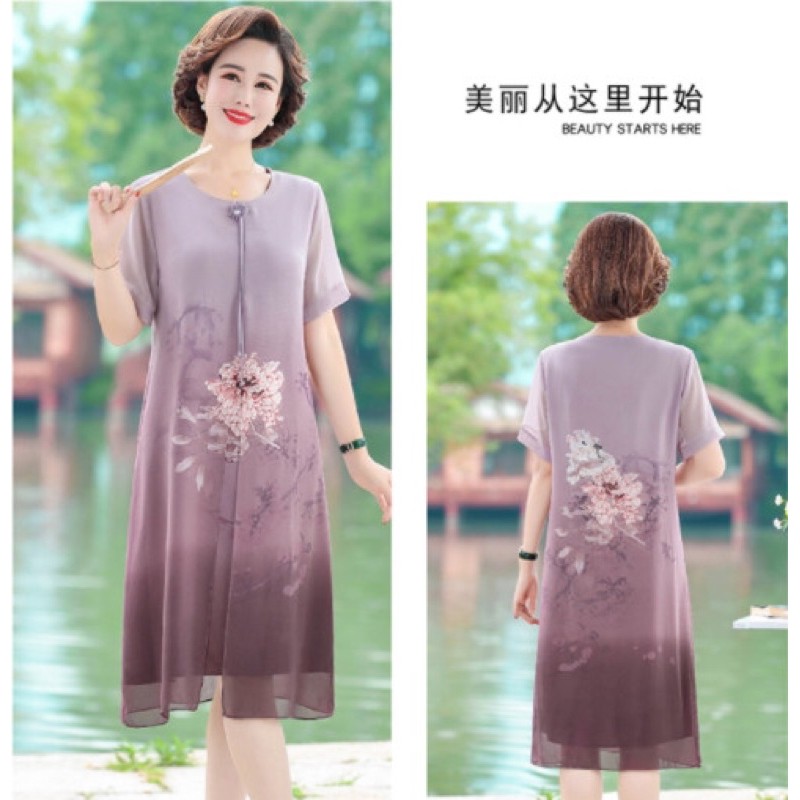 Đầm voan trung niên nữ cao cấp, hoạ tiết hoa chìm trẻ trung, màu sắc sang trọng, quý phái NV0695