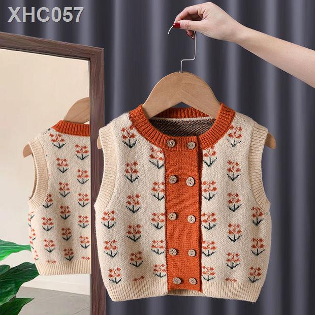 (Hàng Sẵn Sàng Miễn Phí Giao Hàng)✓℗♤Áo Khoác Ghi Lê Dệt Kim Thời Trang Xuân Thu 2021 Cho Bé Gái