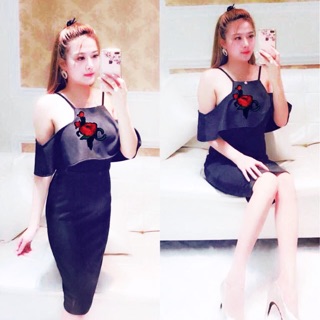 Đầm thun 2 dây khoét vai body thiết kế