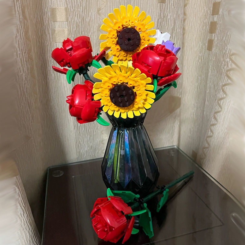 Bất Tử Hoa Hướng Dương Lắp Ráp Khối Xây Dựng Hoa Sáng Tạo DIY Trang Trí Phòng Mô Hình Quà Tặng Đồ Chơi
