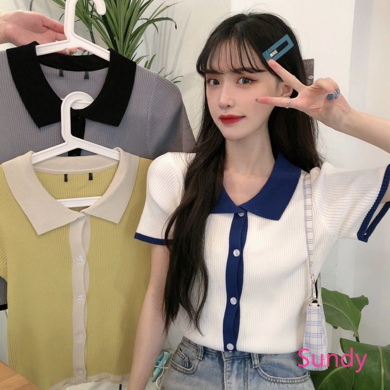 áo polo Ngắn Tay Xinh Xắn Theo Phong Cách Hàn Quốc Dành Cho Nữ