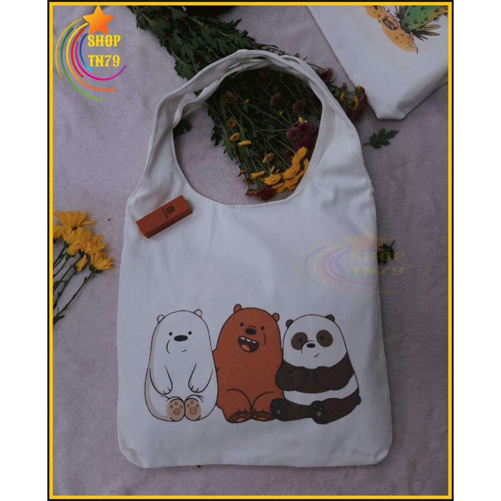 Túi đeo vai thời trang vải canvas mềm loại to đi hoc , đi chơi , đi làm đều rất đẹp - 3 BẠN GẤU