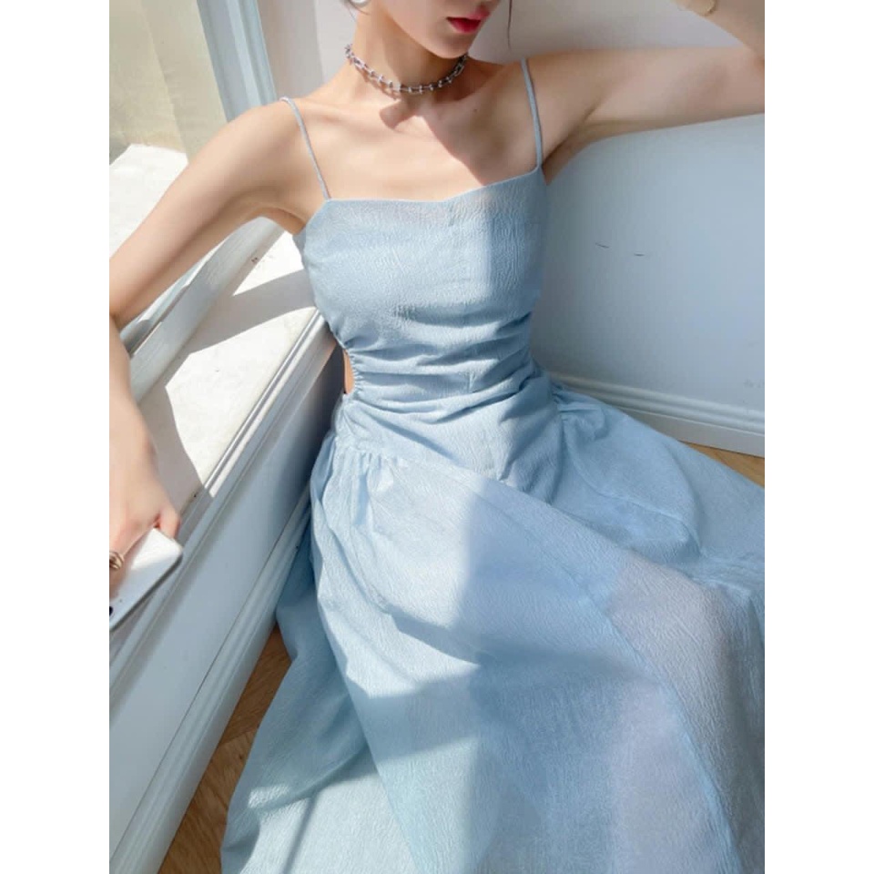 ĐẦM MIDI 2 DÂY XANH KHOÉT EO