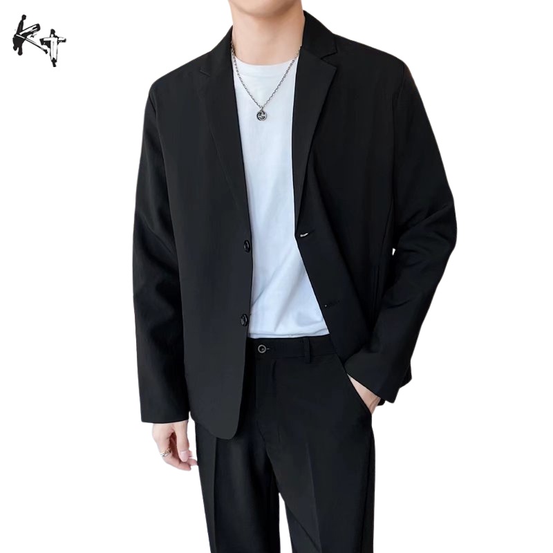 Áo khoác blazer KT dáng rộng màu đen/ kaki phong cách đường phố thời trang xuân hè dành cho nam