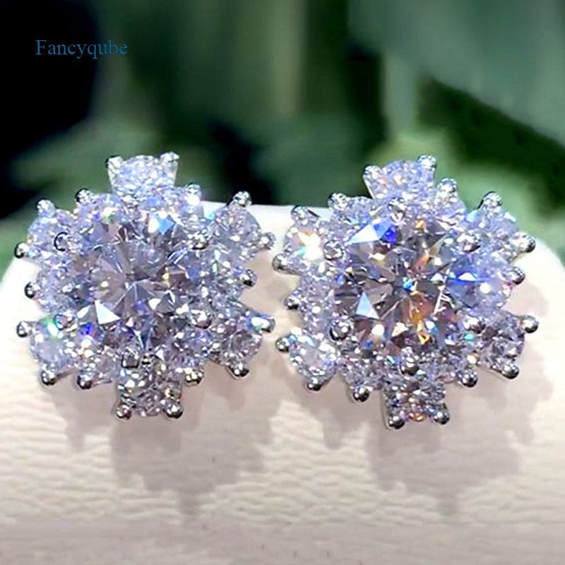 Đôi khuyên tai mặt hình bông hoa đính đá zircon nhân tạo lấp lánh sang trọng thời trang dành cho nữ