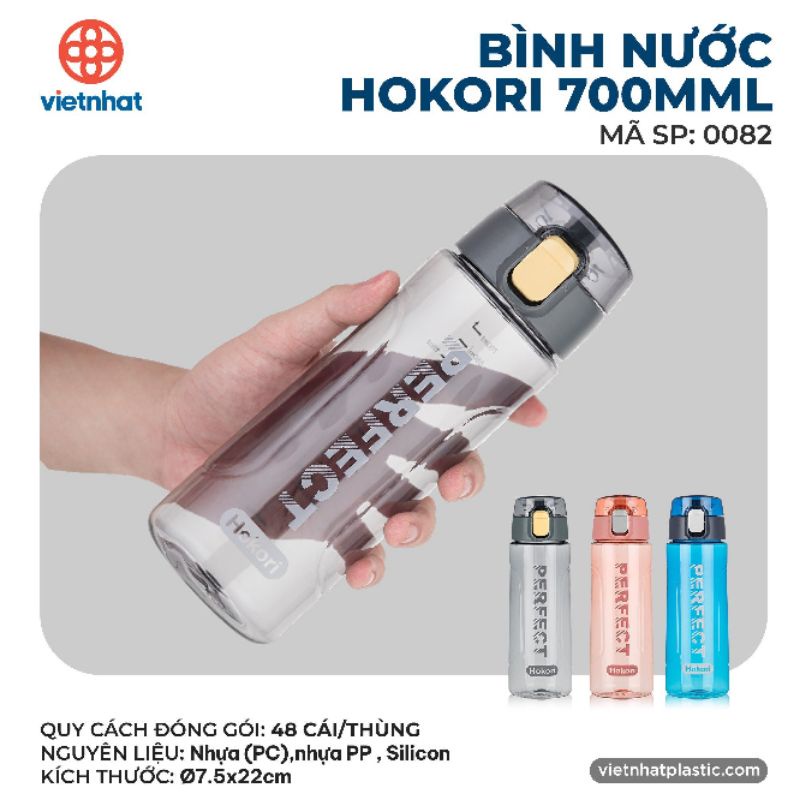 Bình nước detox, bình nước thể thao chịu nhiệt HOKORI cao cấp 700ml 0082