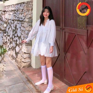 Đầm Suông Cổ Trụ Tầng Babie (TRẮNG)