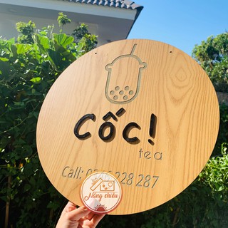 Bảng hiệu gỗ khắc hình  ly trà sữa