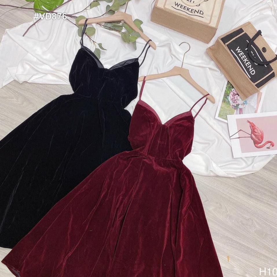 💝 FREESHIP 💝 Đầm Dự Tiệc Váy nhung 2 dây xinh lung linh VD876 [Mẫu Mới Hè 2021] | BigBuy360 - bigbuy360.vn