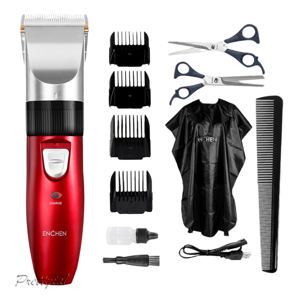 [PRETTYIA1]Professional Hair Trimmer Scissors Apron Set for Men USB Rechargeable