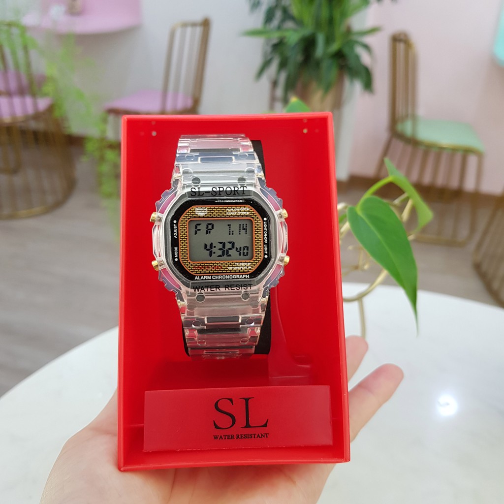 Đồng hồ thể thao điện tử nam nữ SL sport mặt vuông dây cao su trong cá tính chính hãng Tony Watch 68