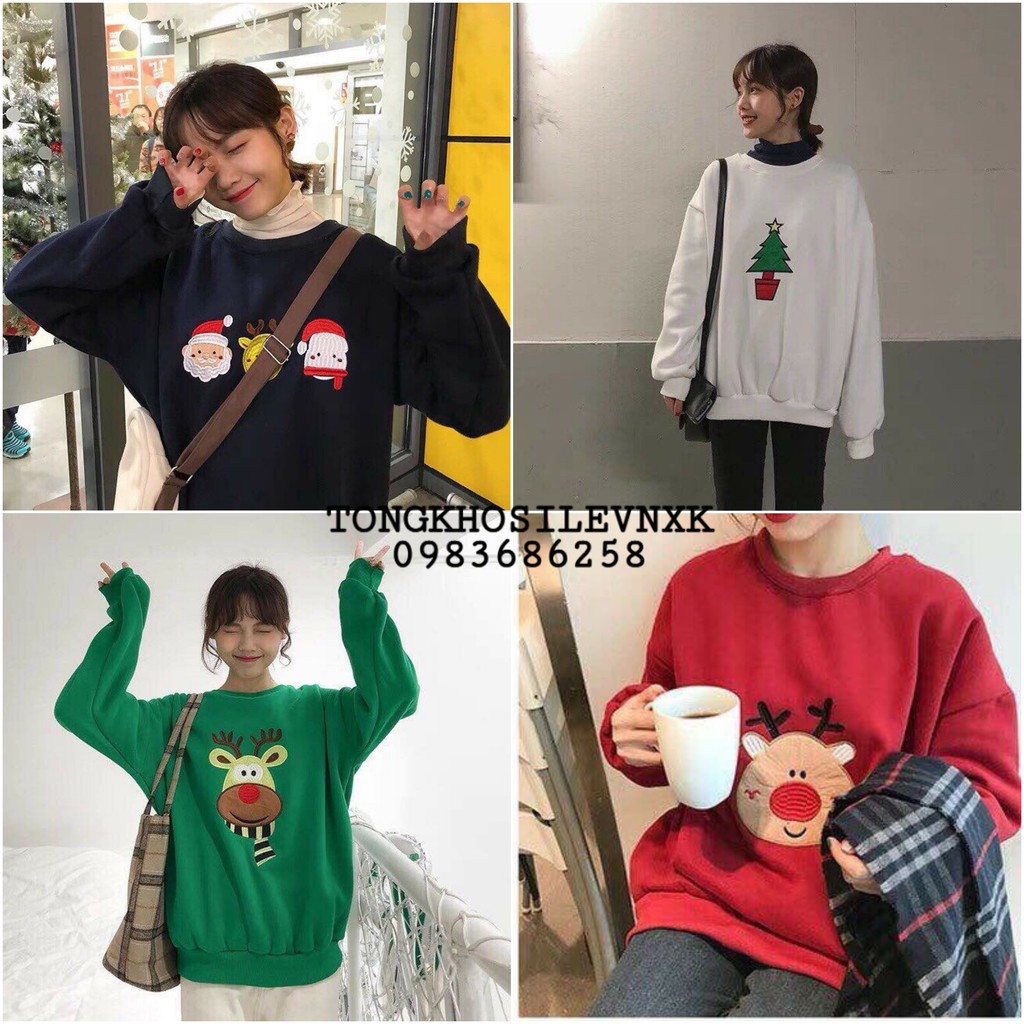 Áo sweater nỉ thêu icon Noel ulzzang 4 màu