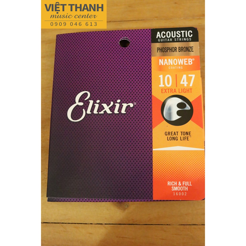 Dây Đàn Guitar Acoustic Elixir 16002 (Phosphor Bronze - Phủ lớp Nanoweb) Cỡ 10-47