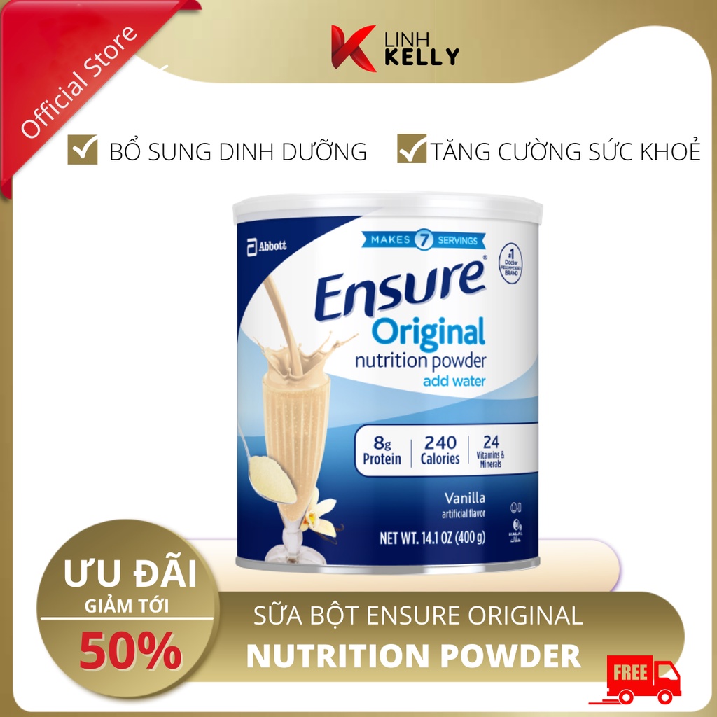 Sữa Ensure Mỹ 400G Hương Vanila - Cung cấp vitamin, bổ sung canxi, bảo vệ đường ruột