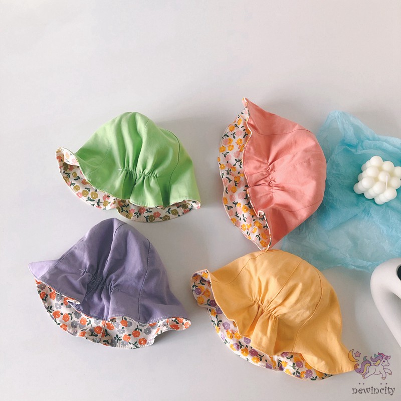 Mũ rộng vành in họa tiết hoa đáng yêu cho bé gái