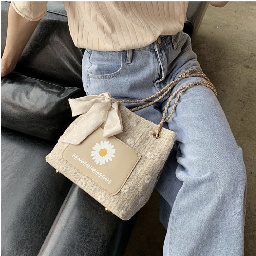 Túi Tote đeo vai nữ chất vải phối hoa cúc đi học B58-10343 | BigBuy360 - bigbuy360.vn