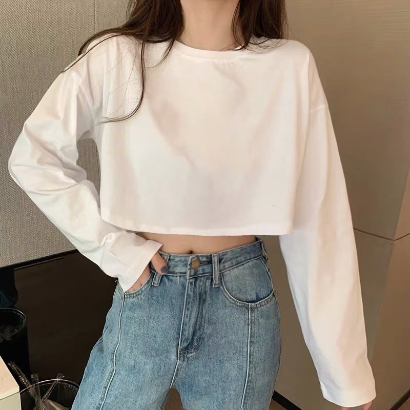 Áo thun CROPTOP tay dài Trơn Basic 7 Màu Hàn Quốc cực xinh