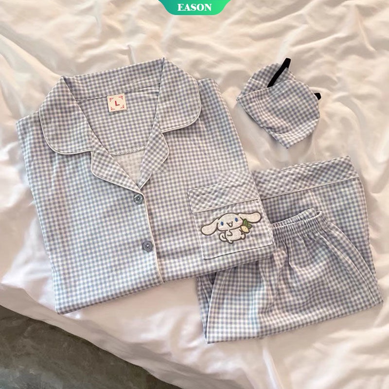 Bộ Đồ Ngủ Pijama Ngắn Tay Cổ Bẻ Họa Tiết Caro Phối Cục Bông pom pom Dễ Thương Dành Cho Nữ 2022