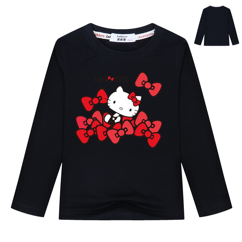 Áo thun cotton dài tay Hello Kitty in áo thun mùa xuân mùa xuân cơ bản cho trẻ em