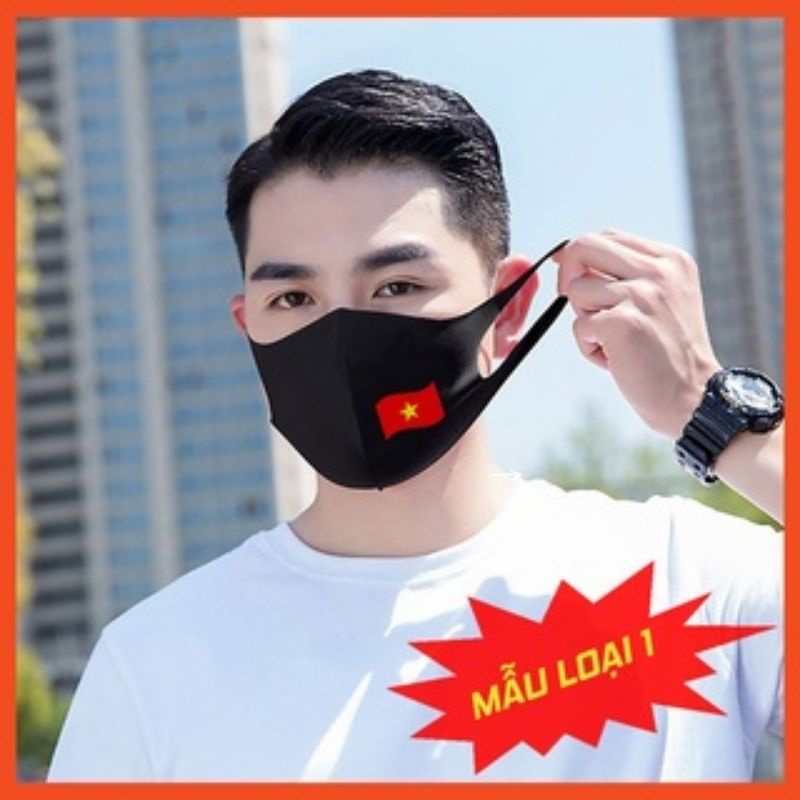 Combo10 Khẩu Trang Vải Kháng Khuẩn Màu Đen In Cờ Đỏ Sao Vàng Co Giãn Bảo Sức Khỏe Toàn Diện,Cổ Vũ ĐTVN Mã KT.2.06