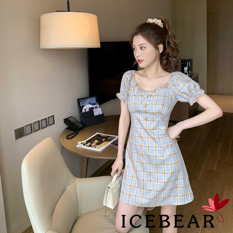 Đầm Nữ Tay Ngắn Kẻ Sọc Caro Thời Trang