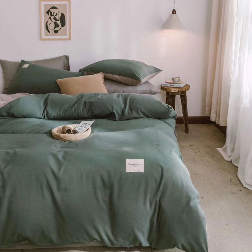 Bộ vỏ chăn ga gối cotton tici LIDACO - Xanh Mint Ga Be