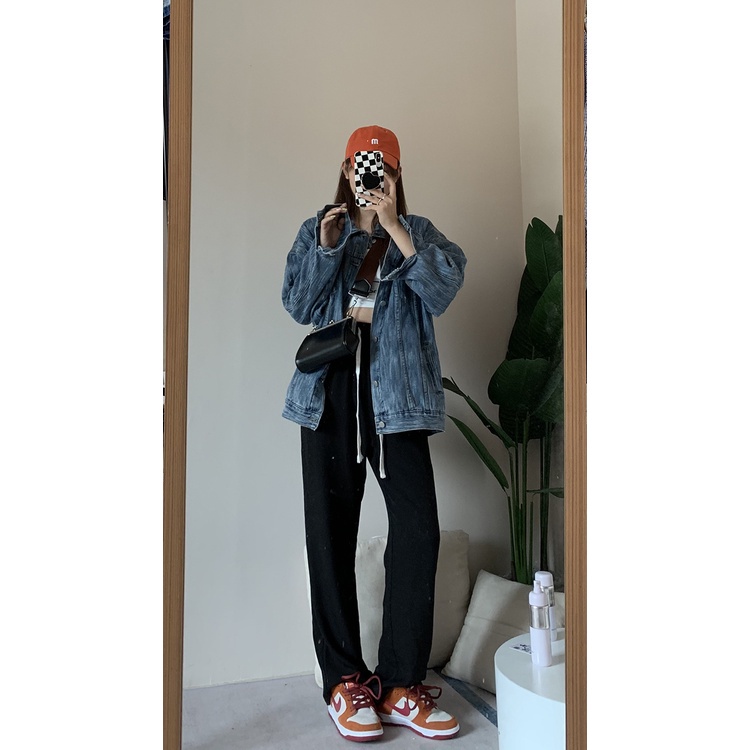 Quần dài thể thao ống rộng lưng thun co giãn màu đen phong cách Hàn Quốc sành điệu cho nữ