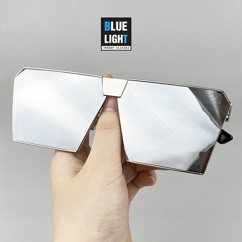 Kính Râm Mát Nam Nữ Mắt Vuông To Bản Tráng Gương Bạc, Đen - BLUE LIGHT SHOP