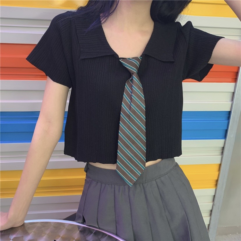 Áo croptop len caravat học sinh Ulzzang style Hàng Quảng Châu