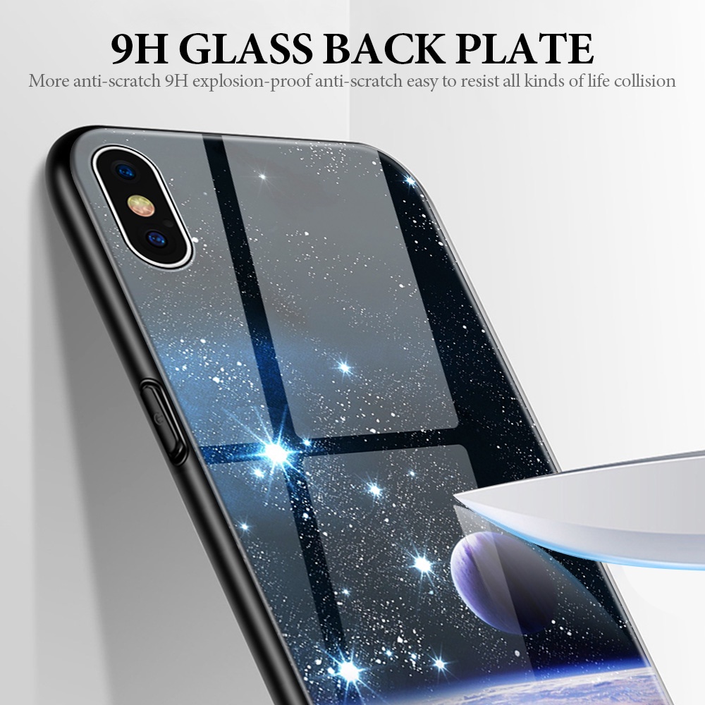 Ốp điện thoại mặt kính viền silicon in hình ngân hà cho iPhone 13 Pro 11 12 6 7 8 6S Plus XS Max X XR 12 Mini SE 2020