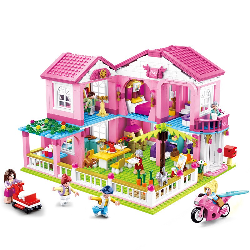 Đồ chơi xếp hình lắp ráp Đồ chơi lego bé gái biệt thự gia đình 896 mảnh 6 người Sluban M38-B0721
