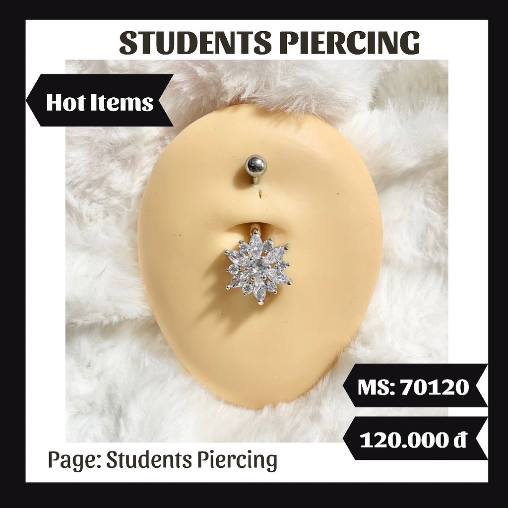Khuyên Rốn Hoa Đá Pha Lê Cao Cấp - Khuyên Thép 316L Không Han GỈ