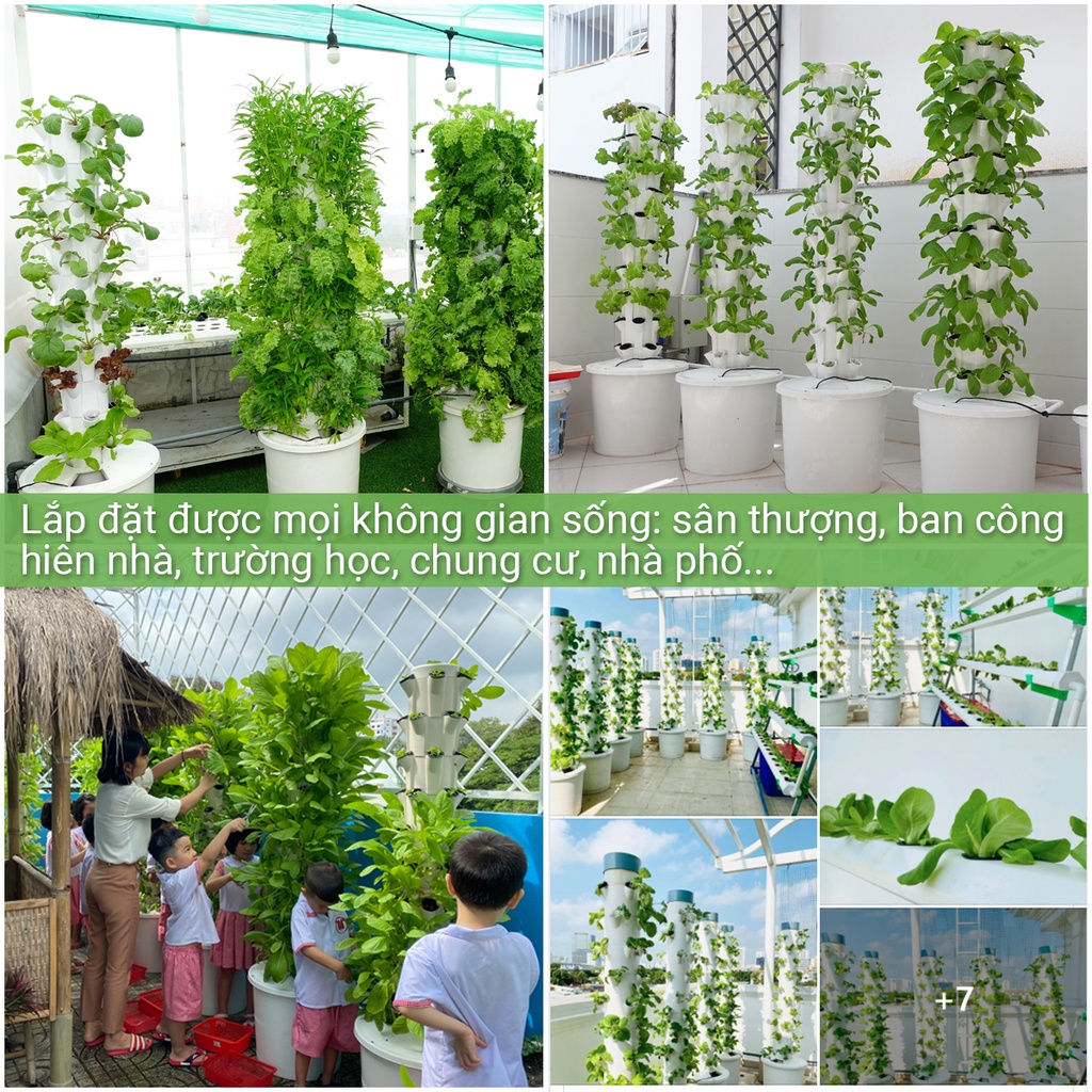 Trụ trồng rau Thủy Canh Bio - 50 hốc trồng rau, giữ nước và chống cúp điện phiên bản 2021