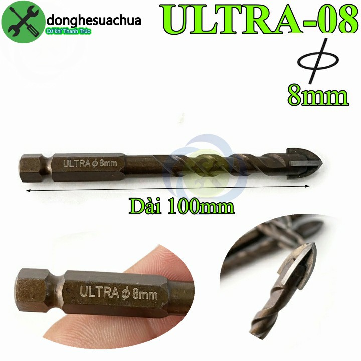 Mũi khoan gạch men 8mm đuôi lục giác ULTRA-08 có 4 cạnh gạch-kính-thép