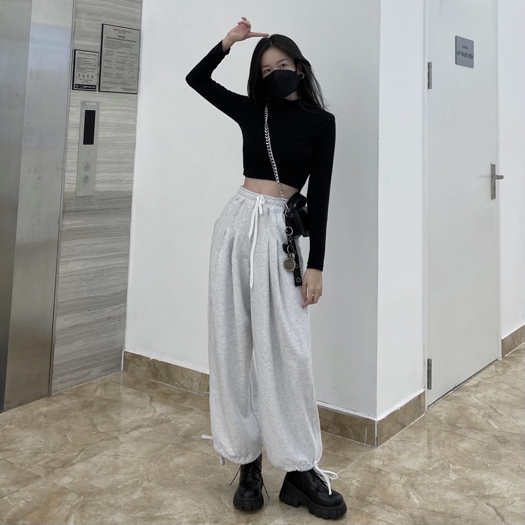 Quần jogger xếp ly bo chân có dây rút