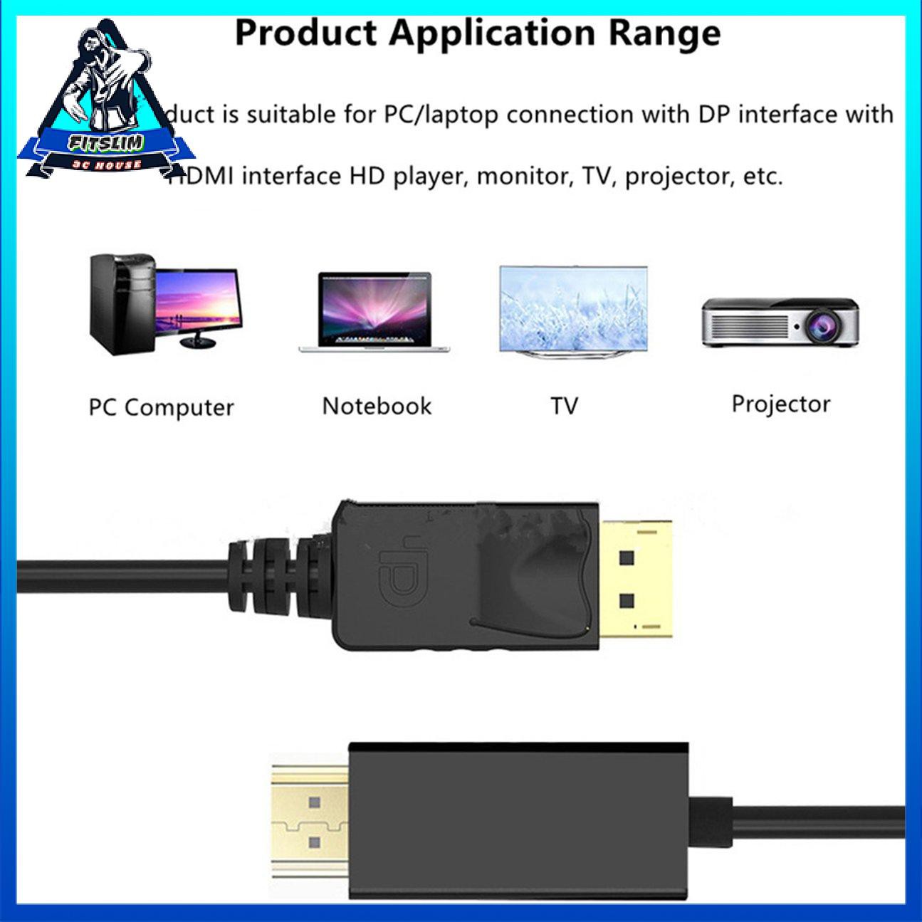 1.8 mét Màn hình mạ vàng siêu dài Cổng DP sang HDMI Cáp HDTV máy tính xách tay PC